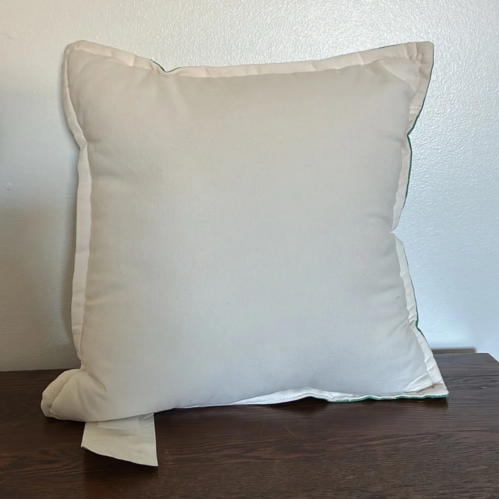 HP-NWT 16x16 Soft Green & Cream Plaid- Blessed Beaded Pumpkin Decorative Pillow